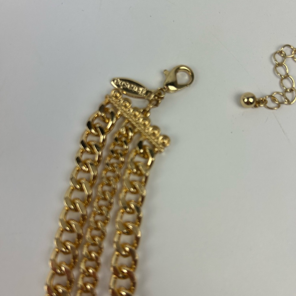 Natasha Elegant Gold 3 Chain Necklace Gem Accents Old Money Vibes 18” - Picture 4 of 6